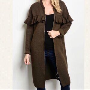 Briony ruffle exposed zipper sweater coat